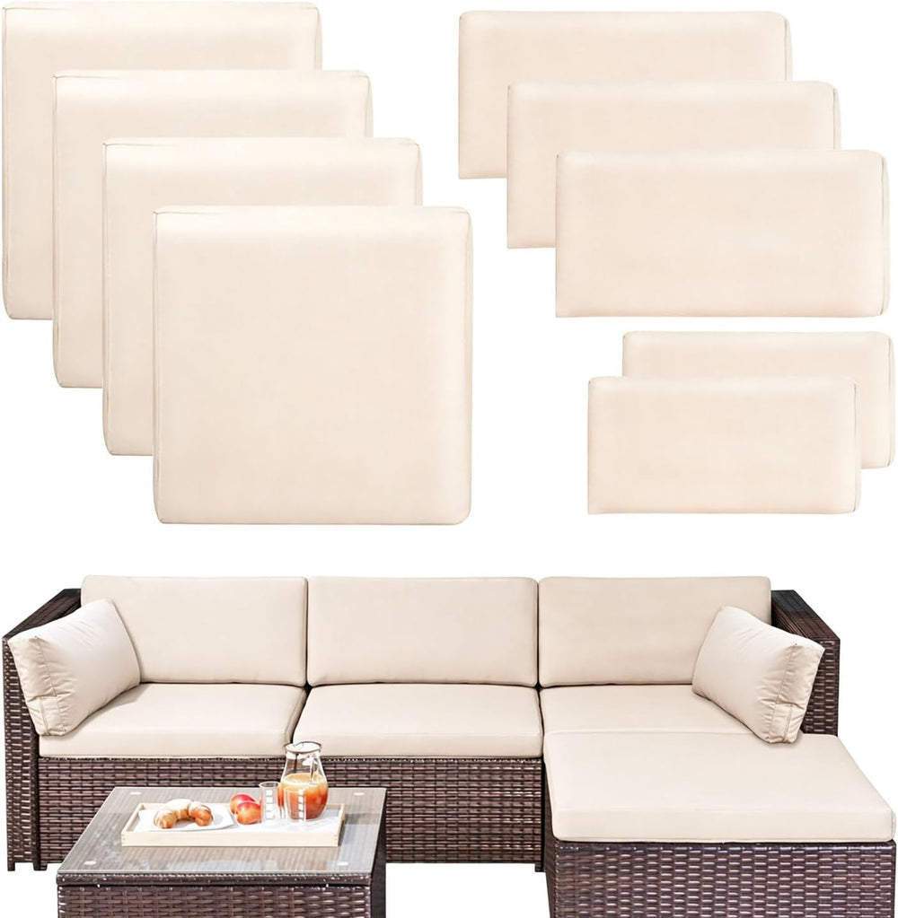 9 Piece Outdoor Patio Cushion Covers Replacement, Beige