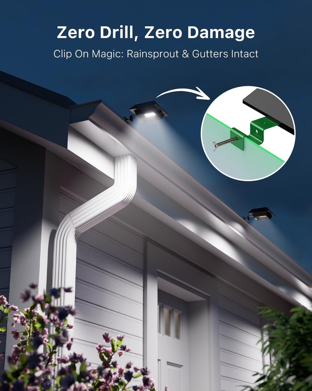 FALOVE 8 Pack Cool White Solar Powered Gutter Lights Outdoor Waterproof