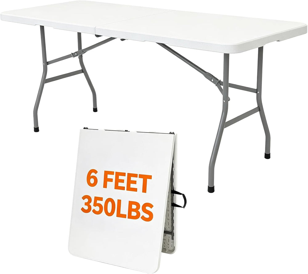 Folding Table 6ft, Heavy Duty Portable 6 Foot Foldable Table Plastic Large Fo...
