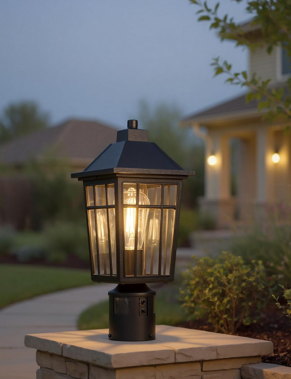 Yisuro 360°Motion Sensor Outdoor Post Light, Dusk to Dawn Hardwired Pole Lant...