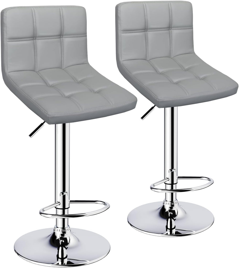 Bar Stools Set of 2 Adjustable Height Barstools with Back, Light Gray