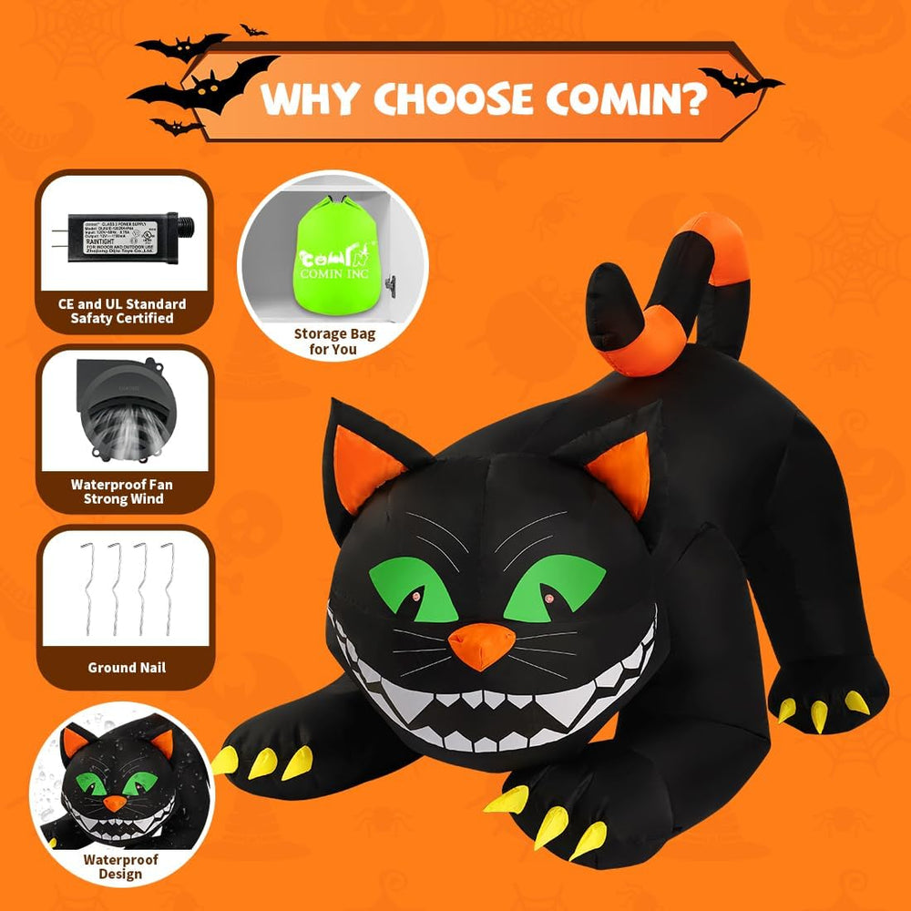 COMIN 6 FT Halloween Inflatables Black Cat Outdoor Decorations Blow Up Yard L...