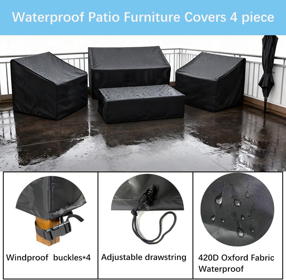 420D Patio Furniture Covers 4 Piece Set, Waterproof & UV Resistant Outdoo...