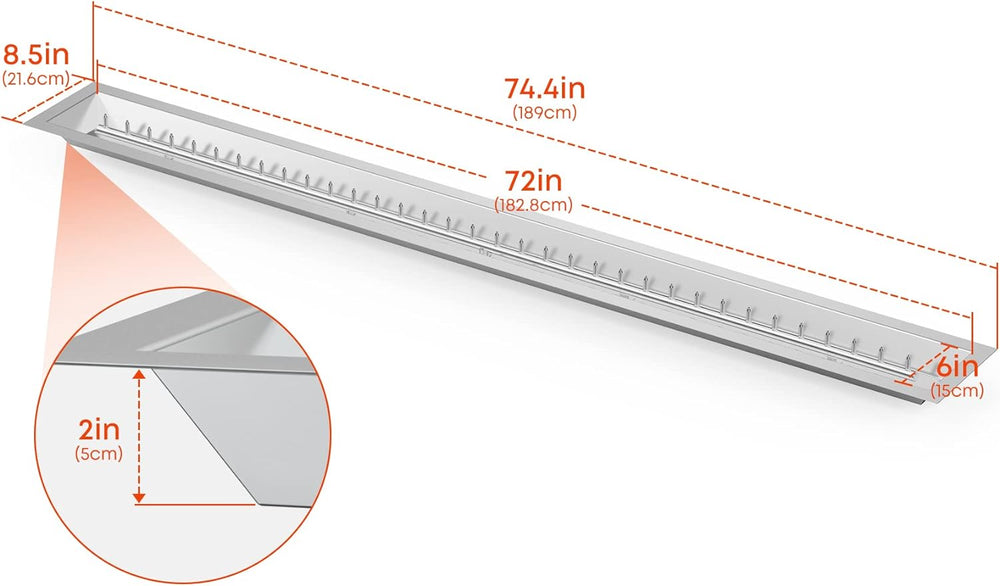 Stanbroil Linear 72" x 6" Drop-in Fire Pit Pan with Jet Burner