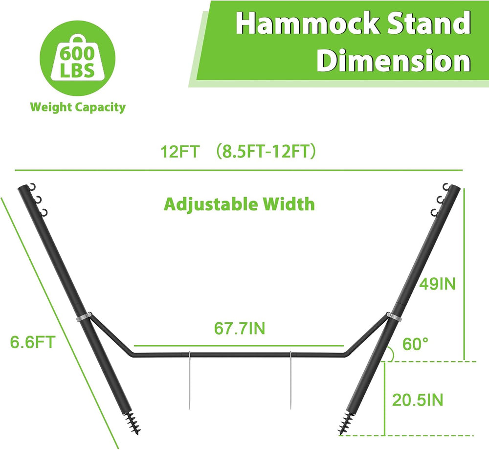 Hammock Stand, 8-12FT, Black, 600lbs, Universal, Weather Resistant