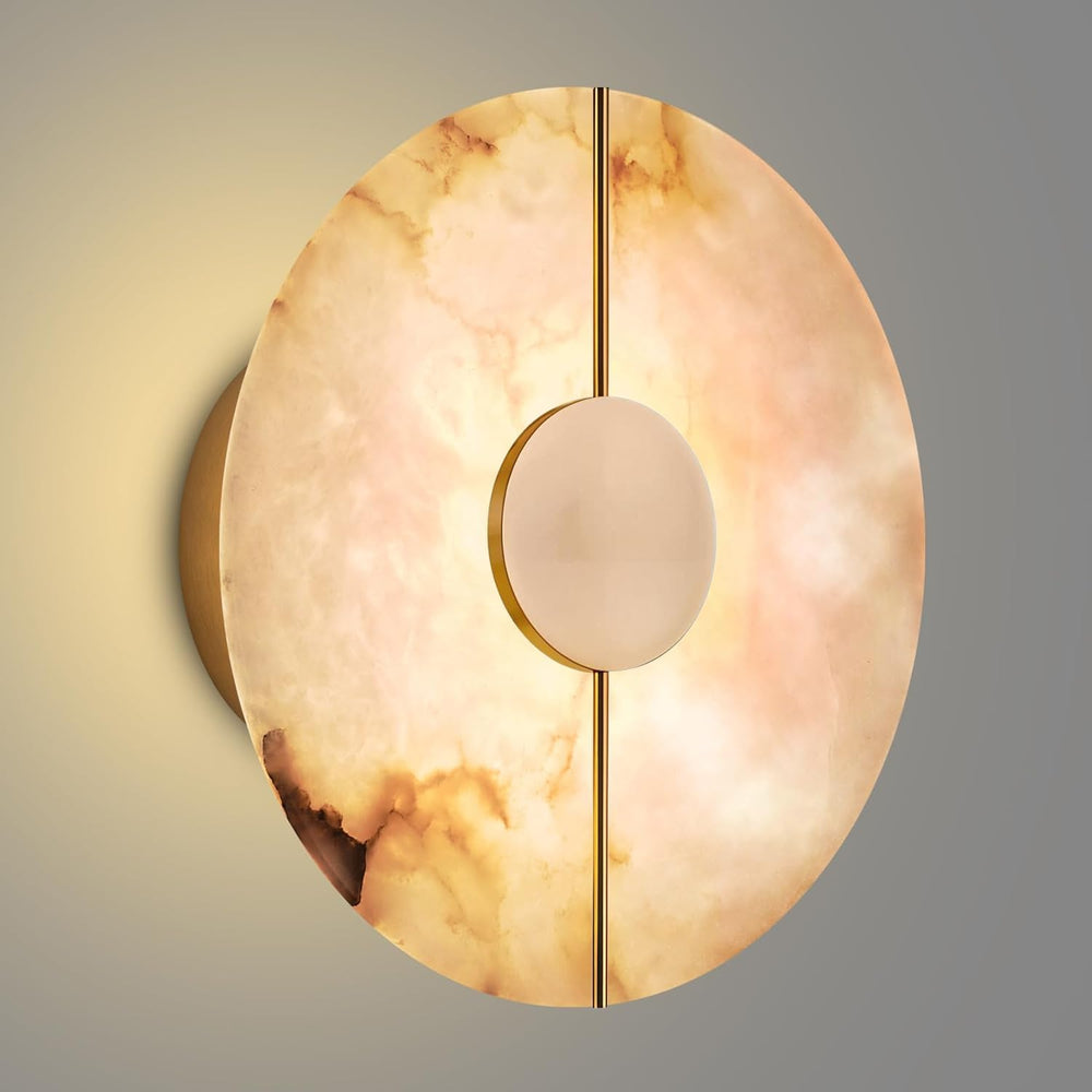 White Alabaster Wall Sconce Brass Natural Marble Wall Sconce Vintage Gold Rou...