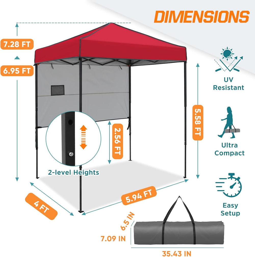 COOS BAY 6x4 Pop Up Canopy Tent with Adjustable Side Wall, Easy Setup Lightwe...