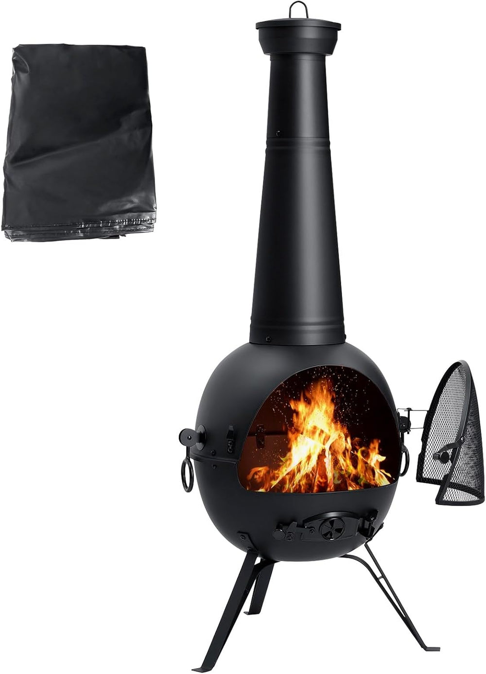 Chiminea Outdoor Fireplace Prairie Fire Patio Backyard Wooden Fire Pit with C...