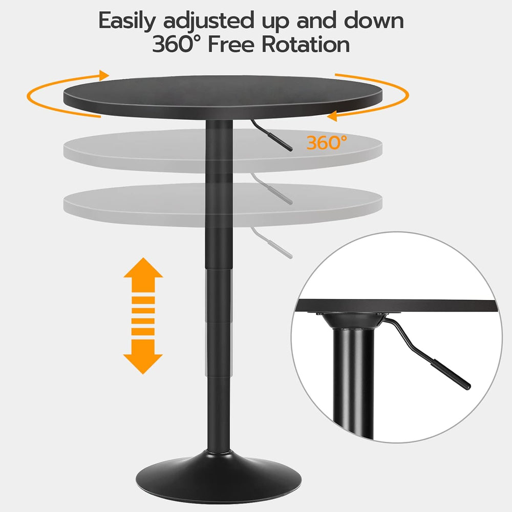 HOOBRO Bar Table, Height-Adjustable Round Pub Table 27-35.4 Inches, Cocktail ...