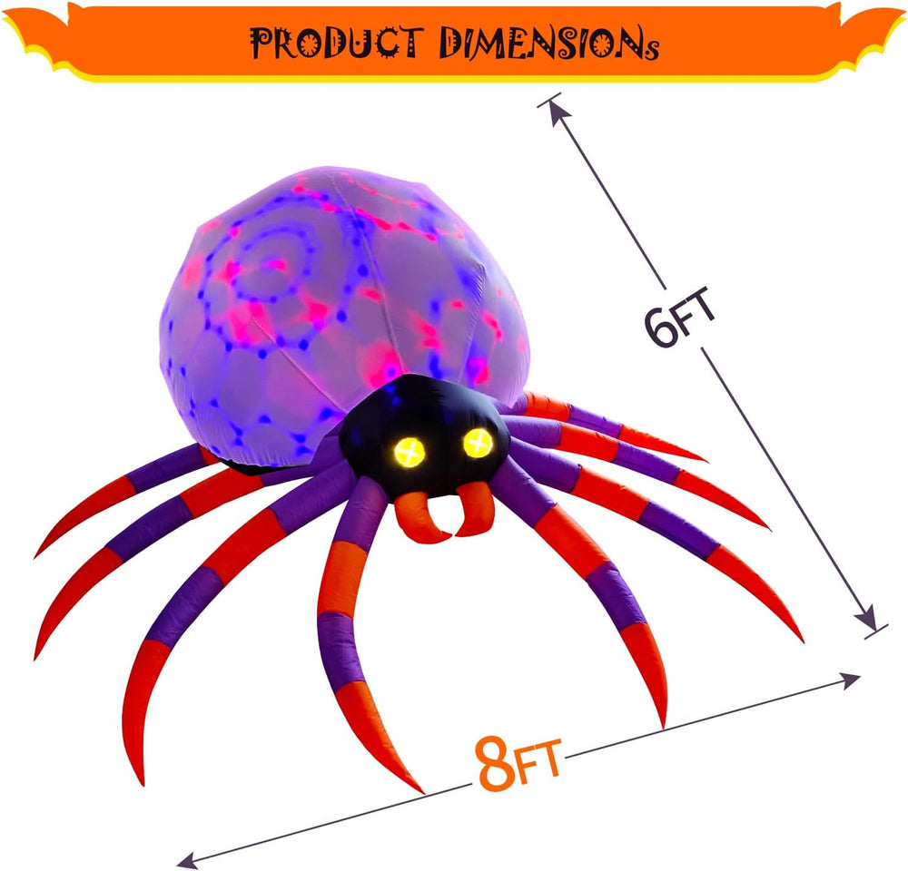 DomKom 8FT Halloween Inflatable Decorations Spider, Build-in Magic LED Lights...