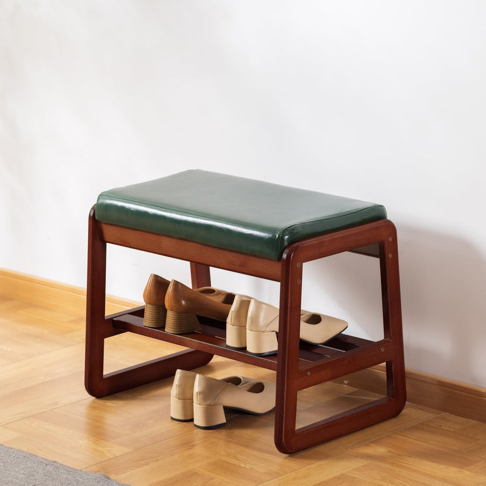 SOBIBO Solid Wood Shoe Bench, 2-Tier Wooden Entryway Bench, Modern Shoe Rack ...