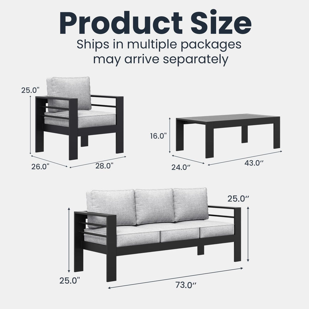 4 Pieces Modern Aluminum Patio Furniture Set, Outdoor Conversation Sets Metal...