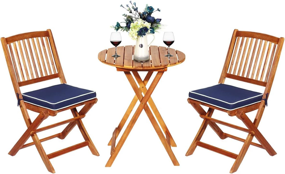 ORALNER 3-Piece Acacia Wood Folding Patio Bistro Set, Small Outdoor Balcony F...