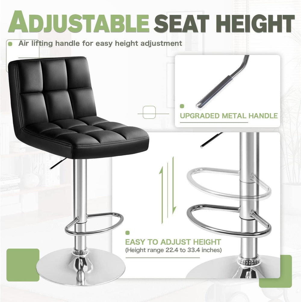 Furmax Bar Stools Modern Pu Leather Swivel Adjustable Hydraulic Bar Stool Squ...