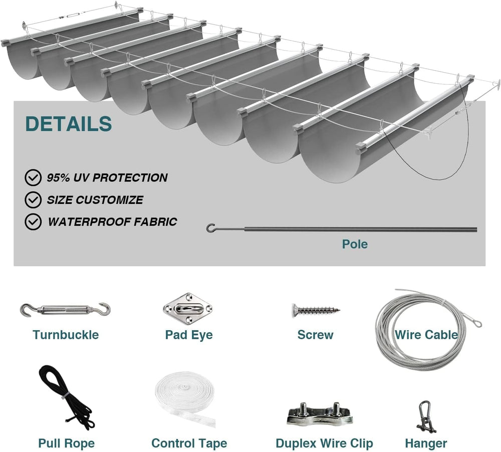 ECOOPTS 4'x16' Retractable Waterproof Wave Sun Shade Canopy Pergola C...