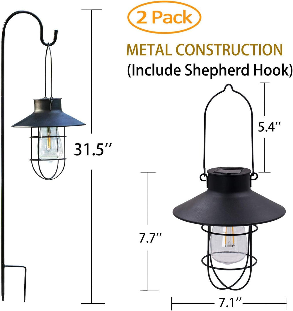 2 Pack EKQ Hanging Solar Lights Lantern Lamp with Shepherd Hook, Metal Waterp...