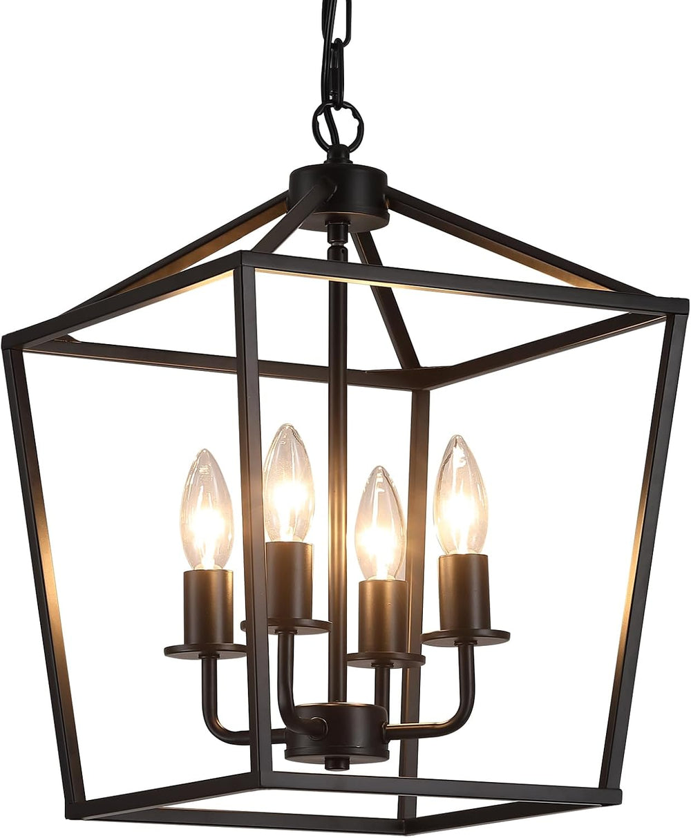 AMZASA UL Listed Black Industrial 4 Light Lantern Chandelier Ceiling Light Fi...