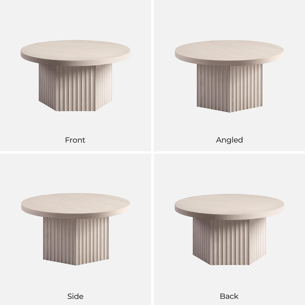 SICOTAS 32" Modern Round Coffee Table Mid Century Fluted Coffee Table