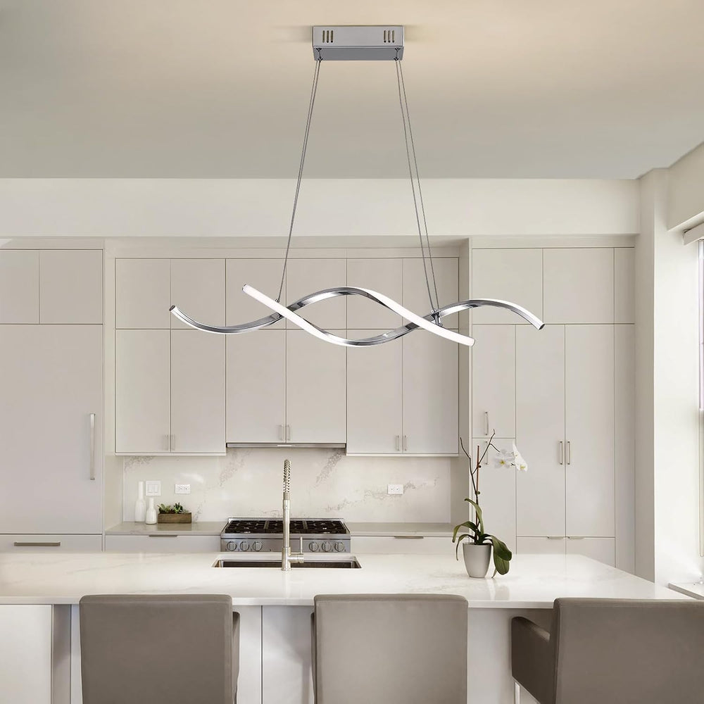 NOXARTE Modern LED Chandelier Dimmable Hanging Ceiling Light, Silver Pendant ...