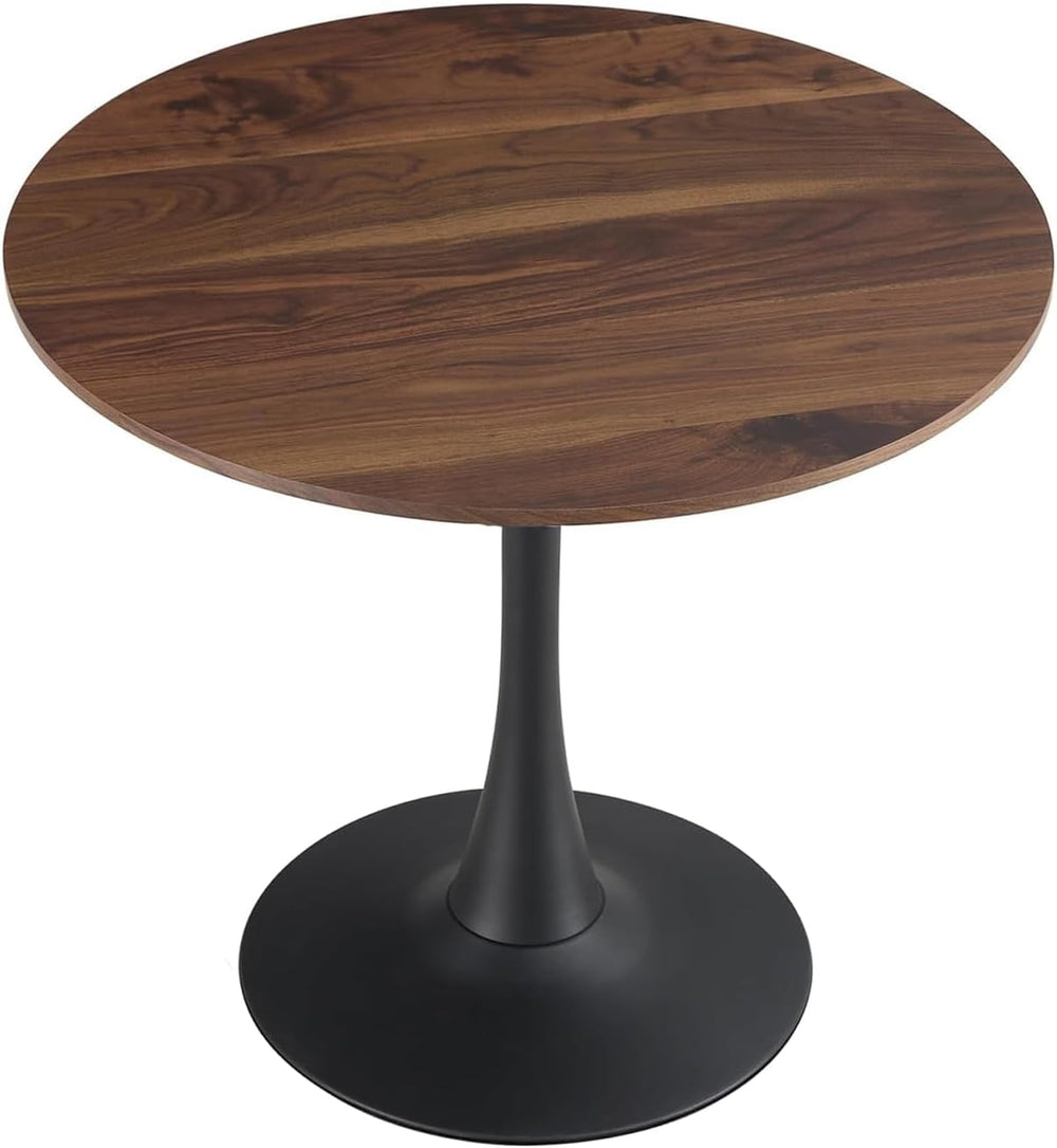 23.4" Round Tulip Dining Table for 2-4 People with Walnut Top and Black ...