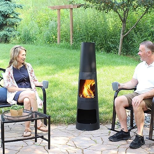 Sunnydaze Chiminea Outdoor Fireplace - Chiminea Fire Pit with Poker and Cover...