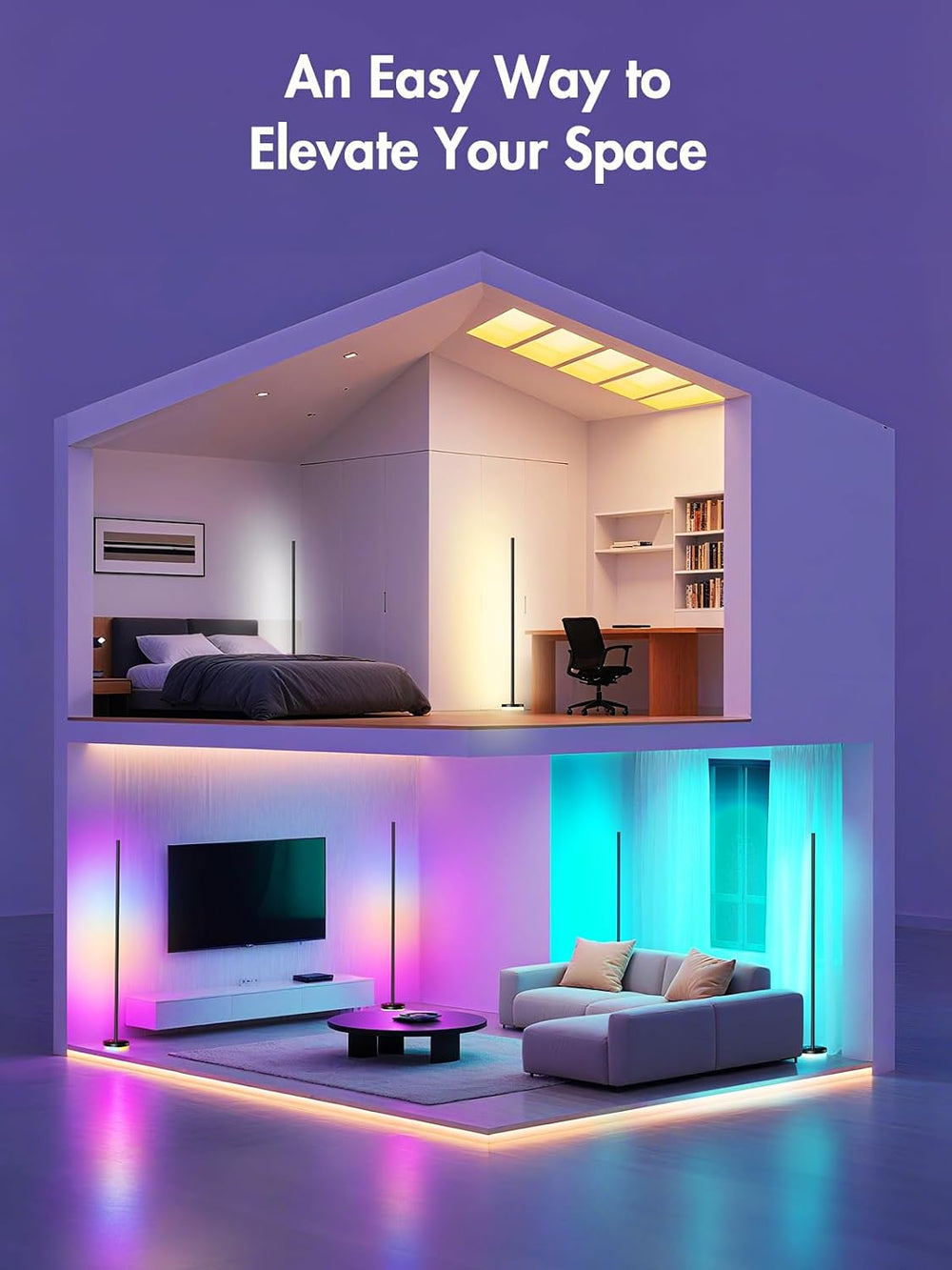 OIYN Corner Floor Lamp 2 Pack,RGBICW LED Corner Lamp with 1300lm Smart Modern...