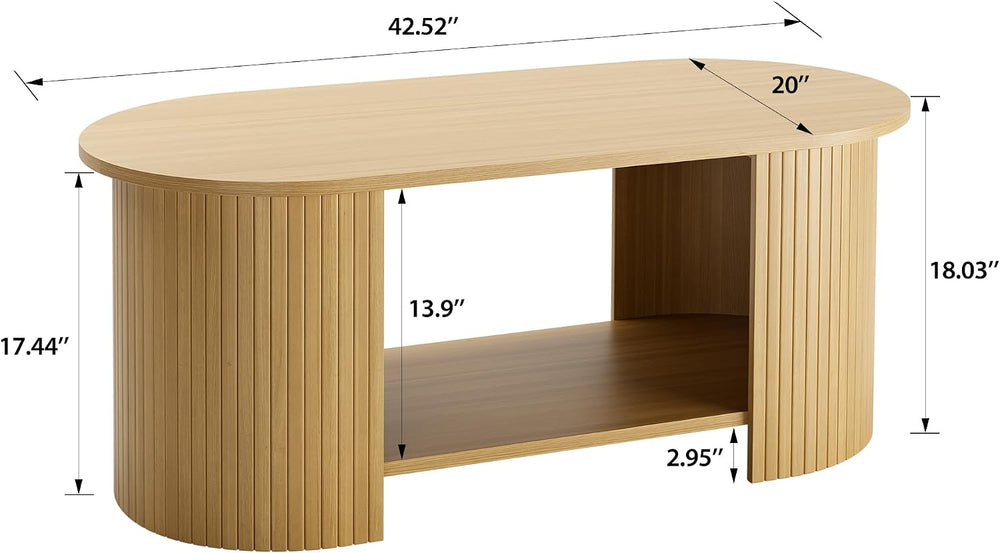MXV Oval Fluted Coffee Table, 2-Tier Mid Century Modern Center Table, Tea Tab...