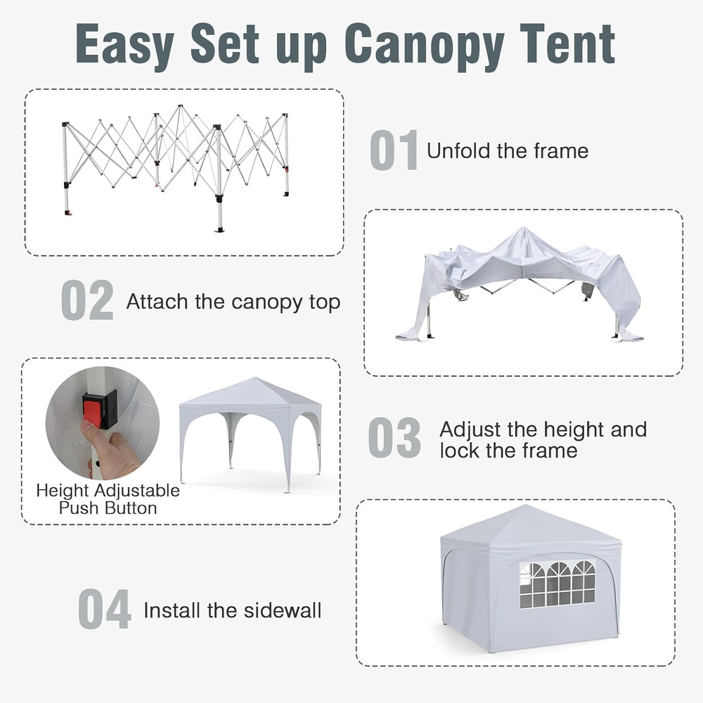 Tangkula 10x10Ft Pop up Canopy with 4 Sidewalls, UPF50+ Outdoor Tent with Zip...