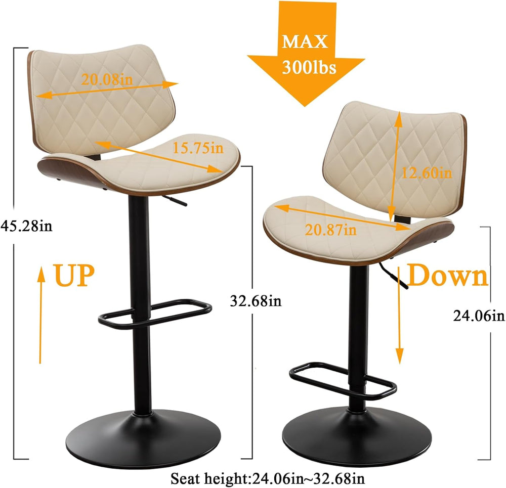 LUNLING Bar Stools Set of 2 Mid Century Modern Adjustable Counter Height Blac...