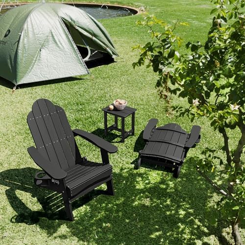 LUE BONA Folding Adirondack Chairs Set of 2, HDPS Fire Pit Chairs, Black