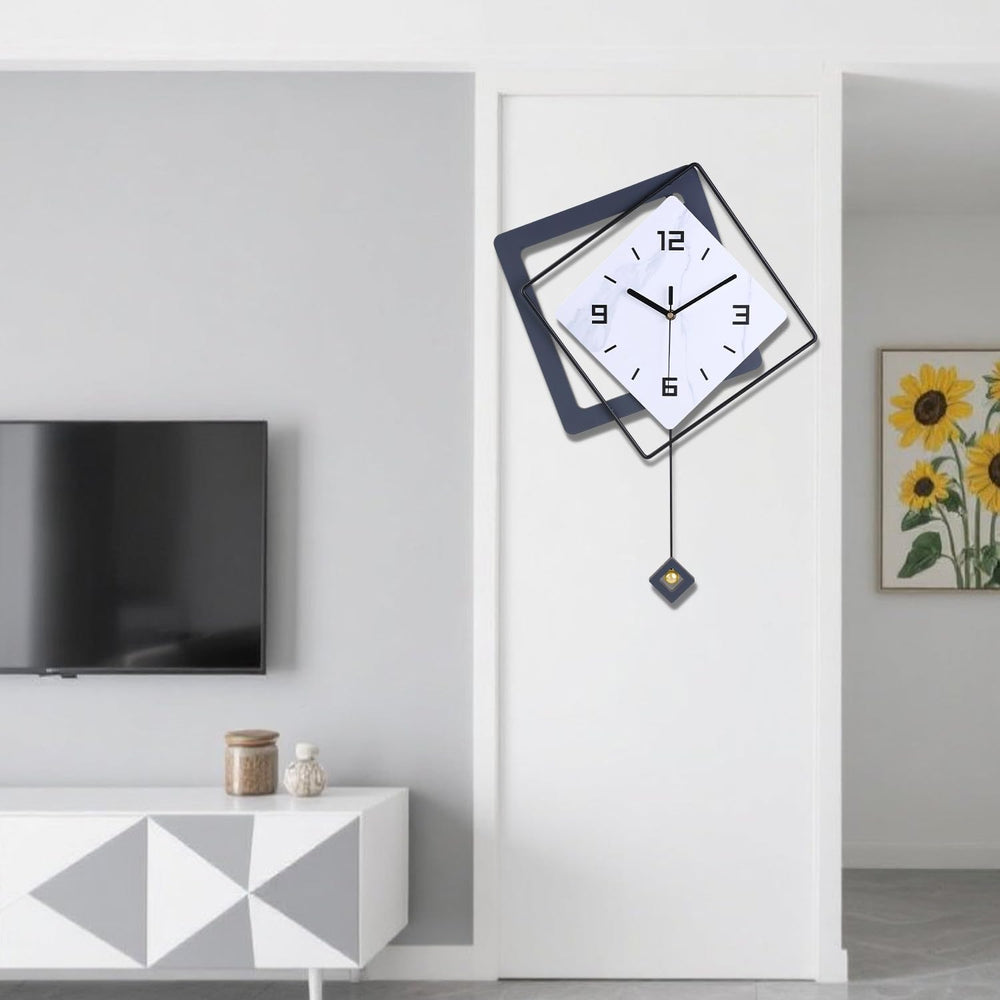 Wall Clock with Pendulum, Silent Quality Quartz Battery Operated, Metal Moder...