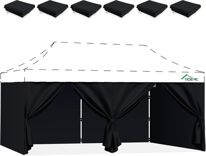 ACEPIC 10x20ft Canopy Sidewalls with Door, Black (6PCS, Frame Not Included)