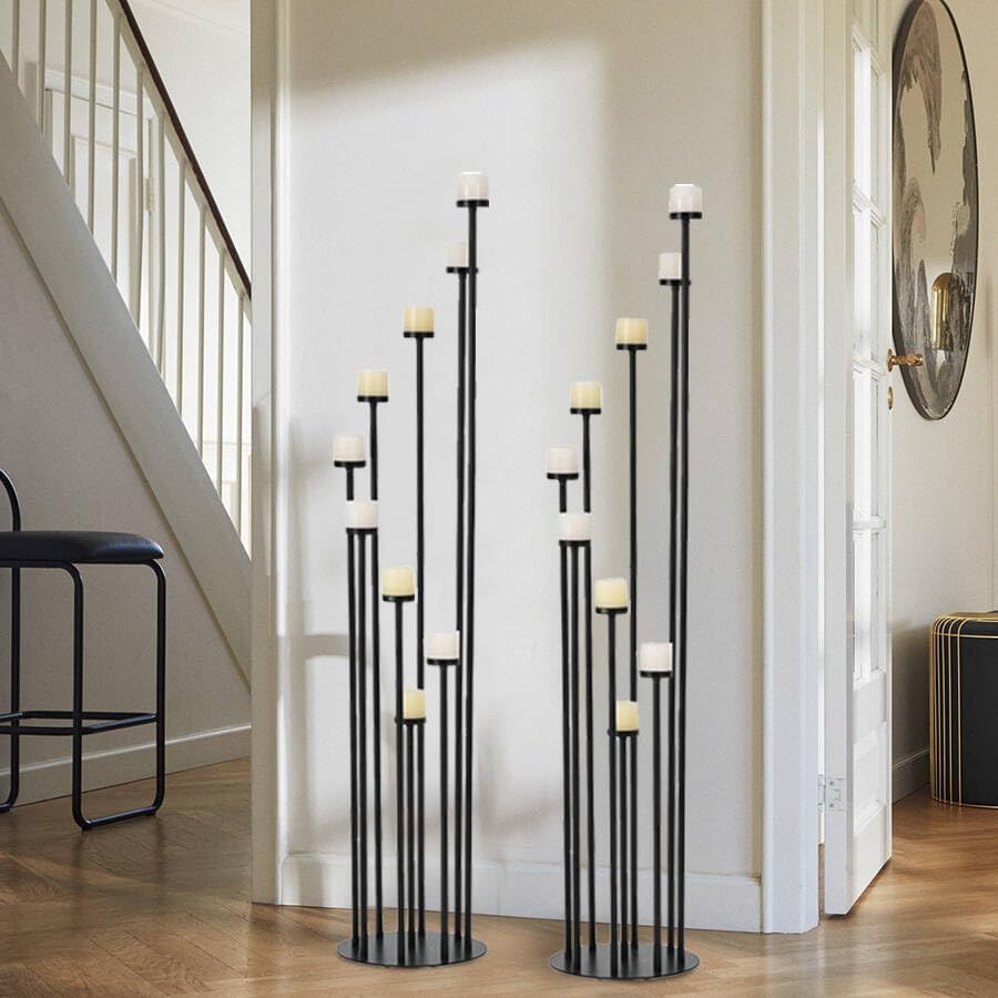 Black Floor Candelabra Centerpiece,Metal Candle Holders for Halloween Decor