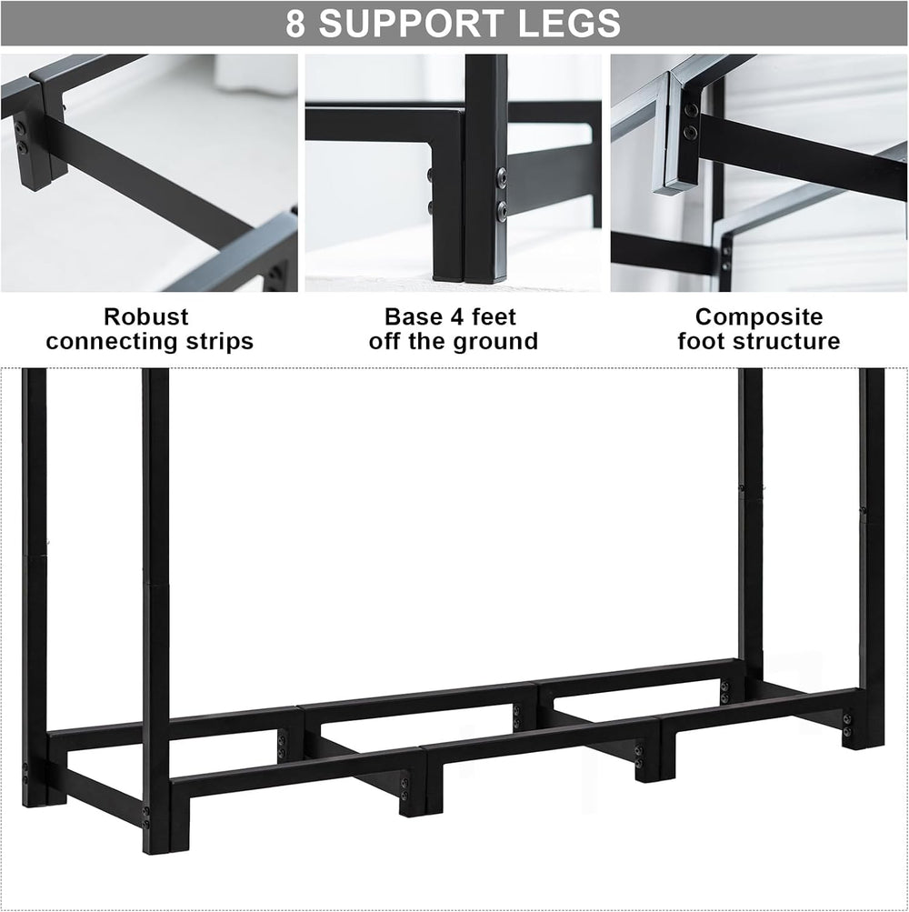 4FT Firewood Rack Stand - Fireplace Wood Storage Stacker Holder Heavy Duty Pi...