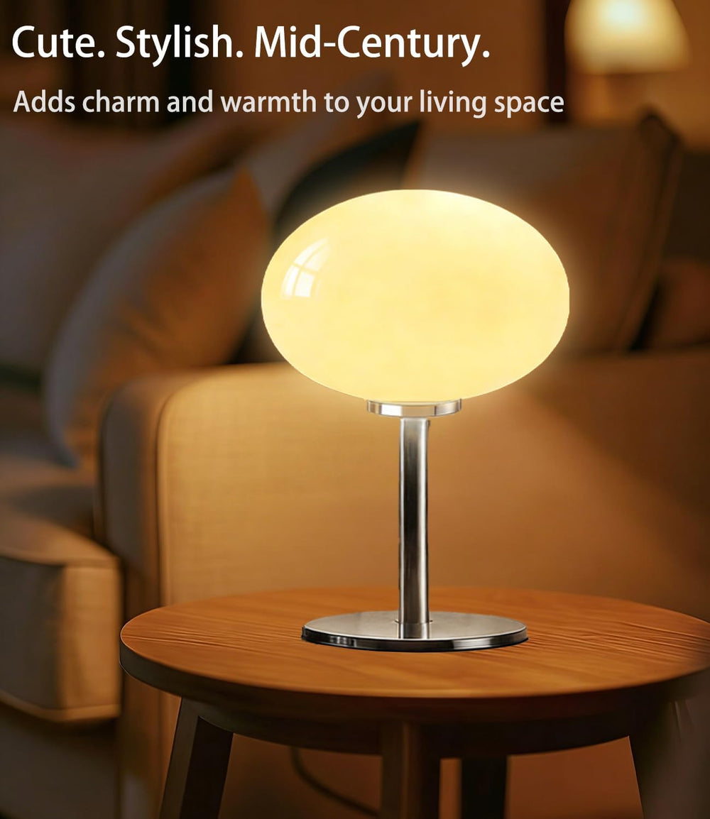 Glass Mushroom Lamp, Mid Century Dimmable Lamp 3 Color Temperatures Table Lam...