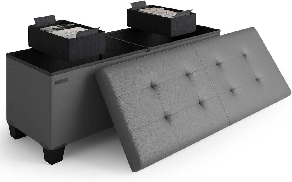 Storage Ottoman Bench with Bins, 43-in Storage Bench for Bedroom End of Bed, ...