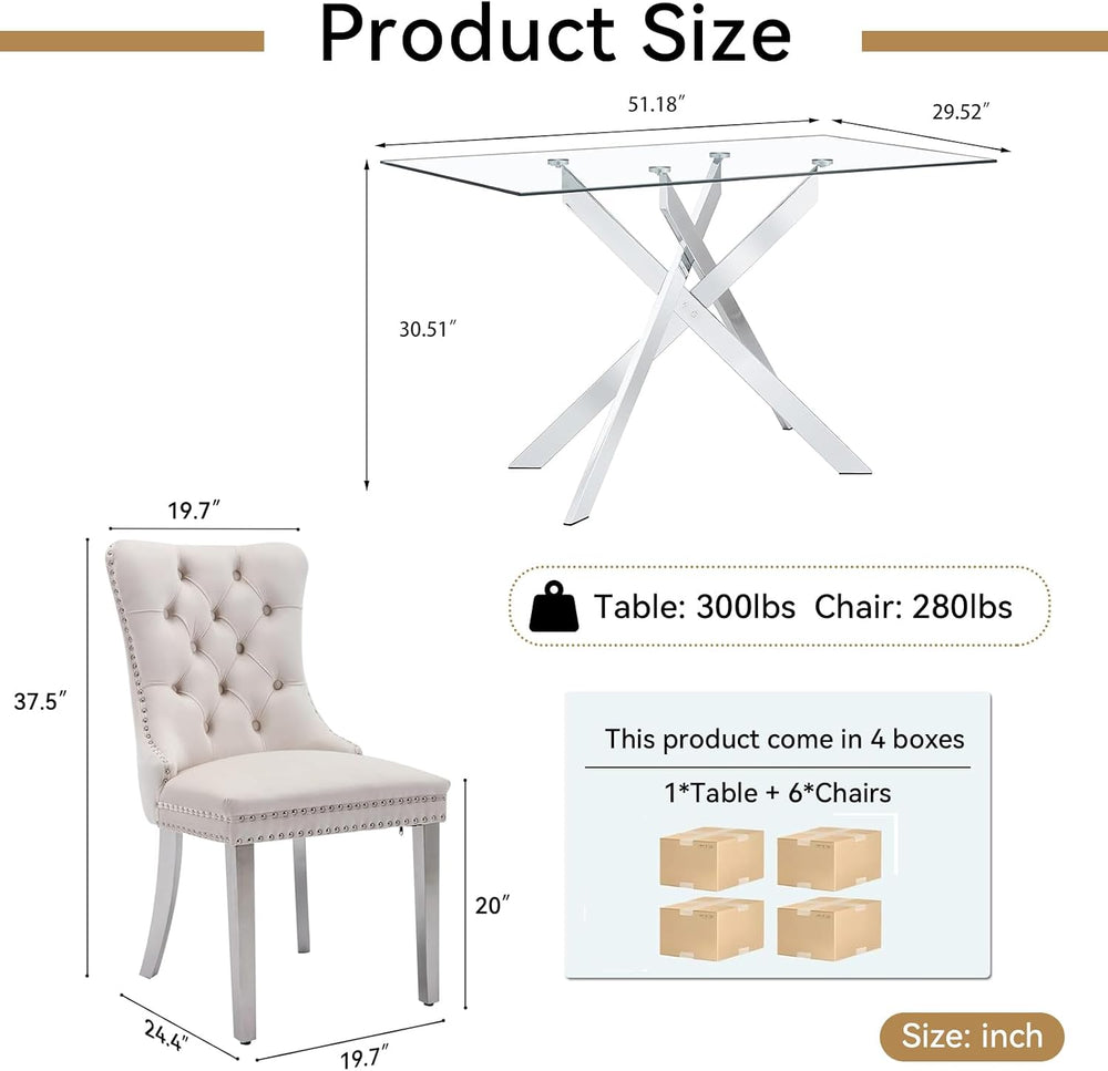 HomVent 52'' Rectangular Glass Dining Table Set for 6 for Family Gath...