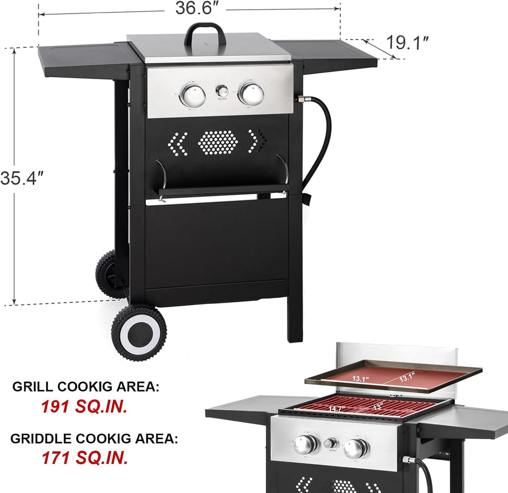 2 in 1 Griddle Grill Combo Small Propane Grill for Outdoor BBQ