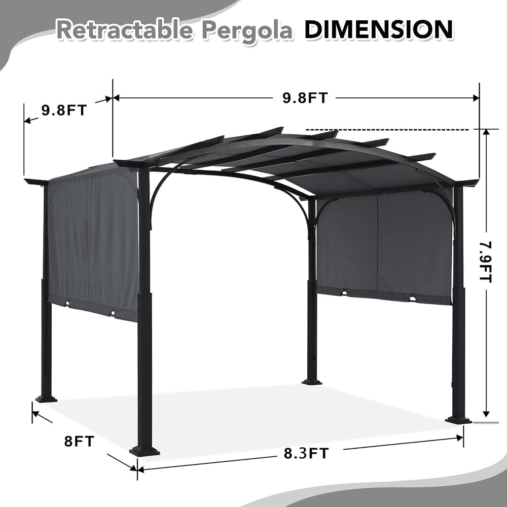 MASTERCANOPY 10x10 ft Heavy Duty Pergola with Sun Shade Canopy, Dark Grey