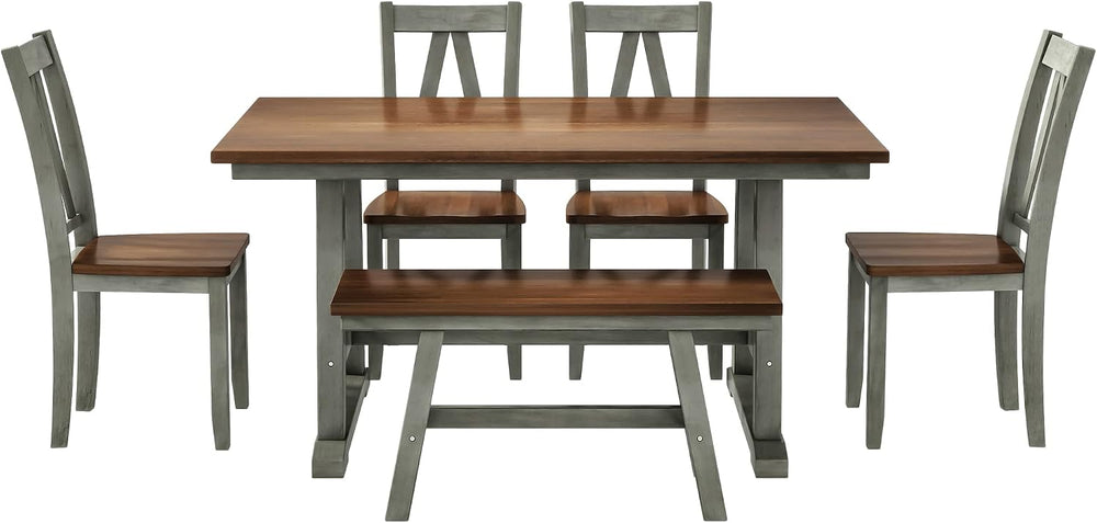 Harper & Bright Designs 6-Piece Dining Set, Farmhouse Style Wood Dining T...