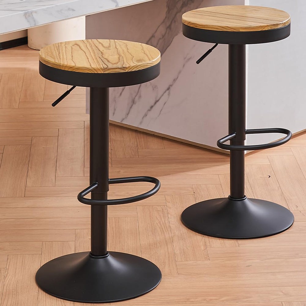 Kidol & Shellder Black Bar Stools Set of 2 Adjustable Swivel Backless Bar...