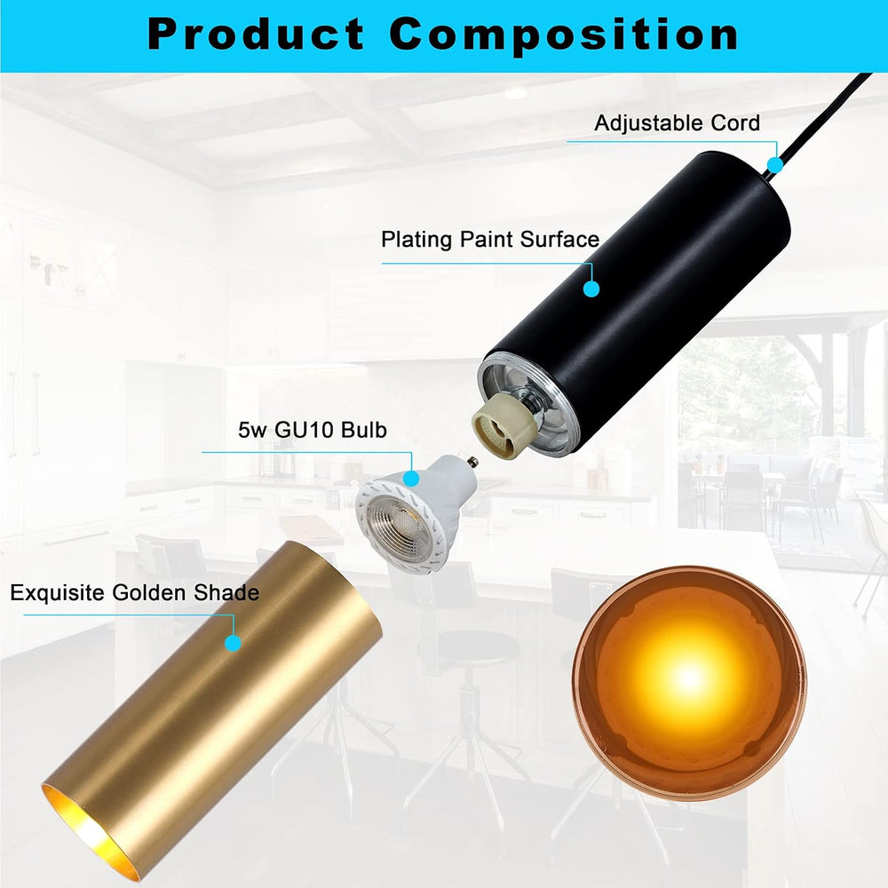 Modern Mini Pendant Light Set of 3, Metal Gold Black Pendant Ceiling Lamps Fi...