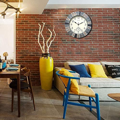 OCEST 13 Inch Waterproof Indoor Outdoor Wall Clock with Thermometer, Brown
