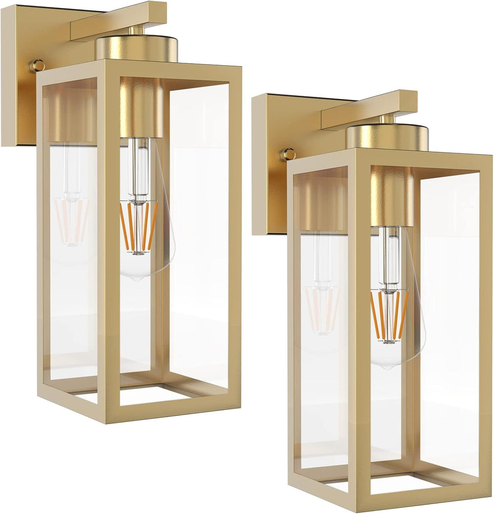 Tipace Outdoor Wall Lantern 2 Pack Gold Exterior Wall Sconce with Clear Glass...