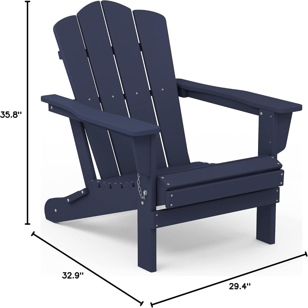 KINGYES Folding Adirondack Chair, All-Weather HDPE Material, Navy