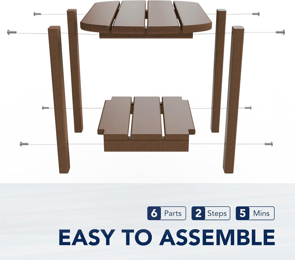 nalone Adirondack Side Table 16.5" Outdoor Side Table HDPE Plastic Doubl...