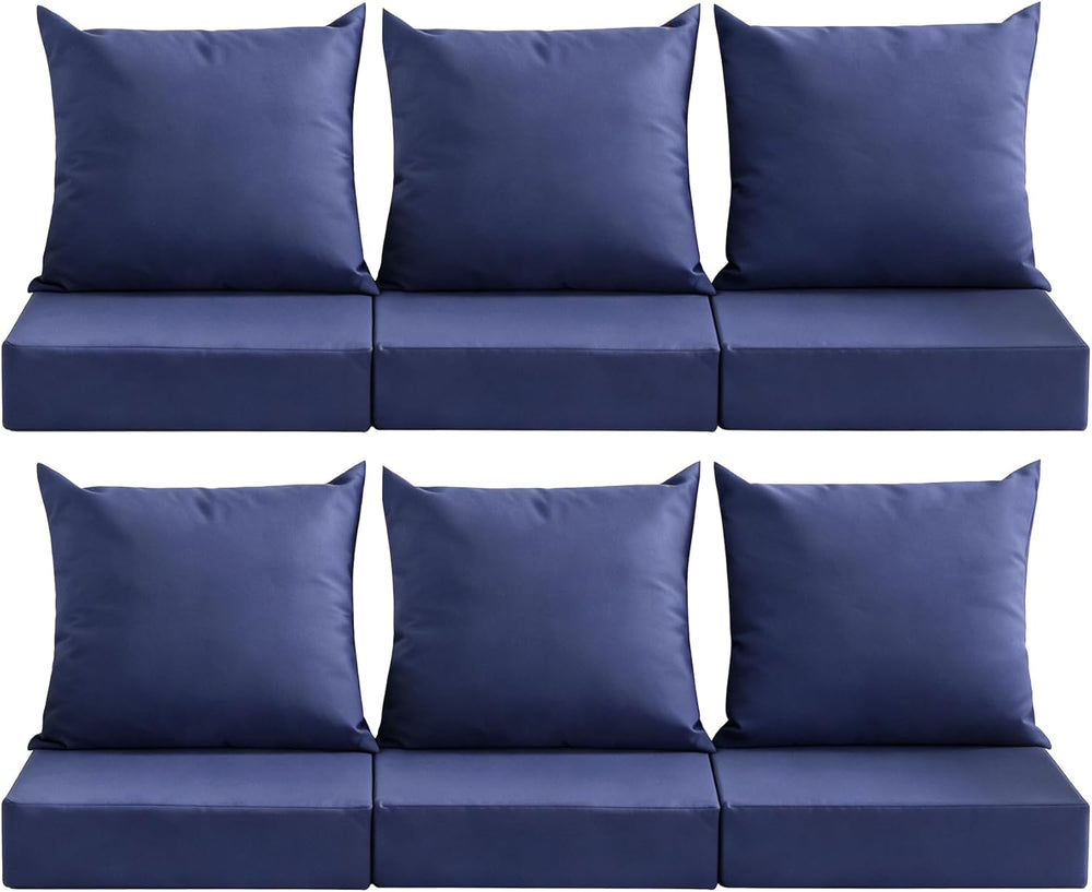 Outdoor Deep Seat Cushion Set, 24x24 Inch, Navy Blue, Set of 6