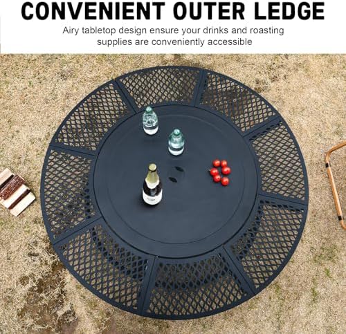 47 Inch Outdoor Fire Pit with 2 Grills, Wood Burning Large Fireplace Table