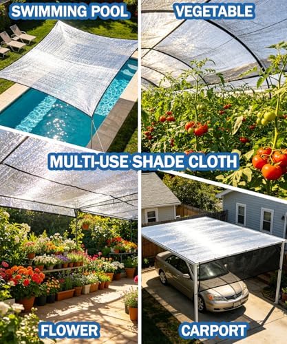 85% Aluminet Shade Cloth with Grommets, Reflective Shade Cover 10 X 10FT