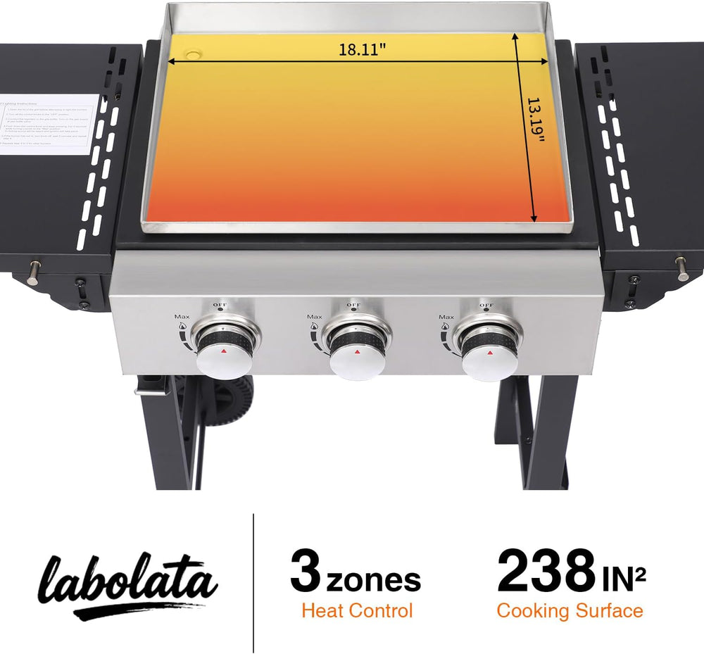 Flat Top Gas Griddle Grill with Stainless Steel Griddle, Includes Dust Cover ...